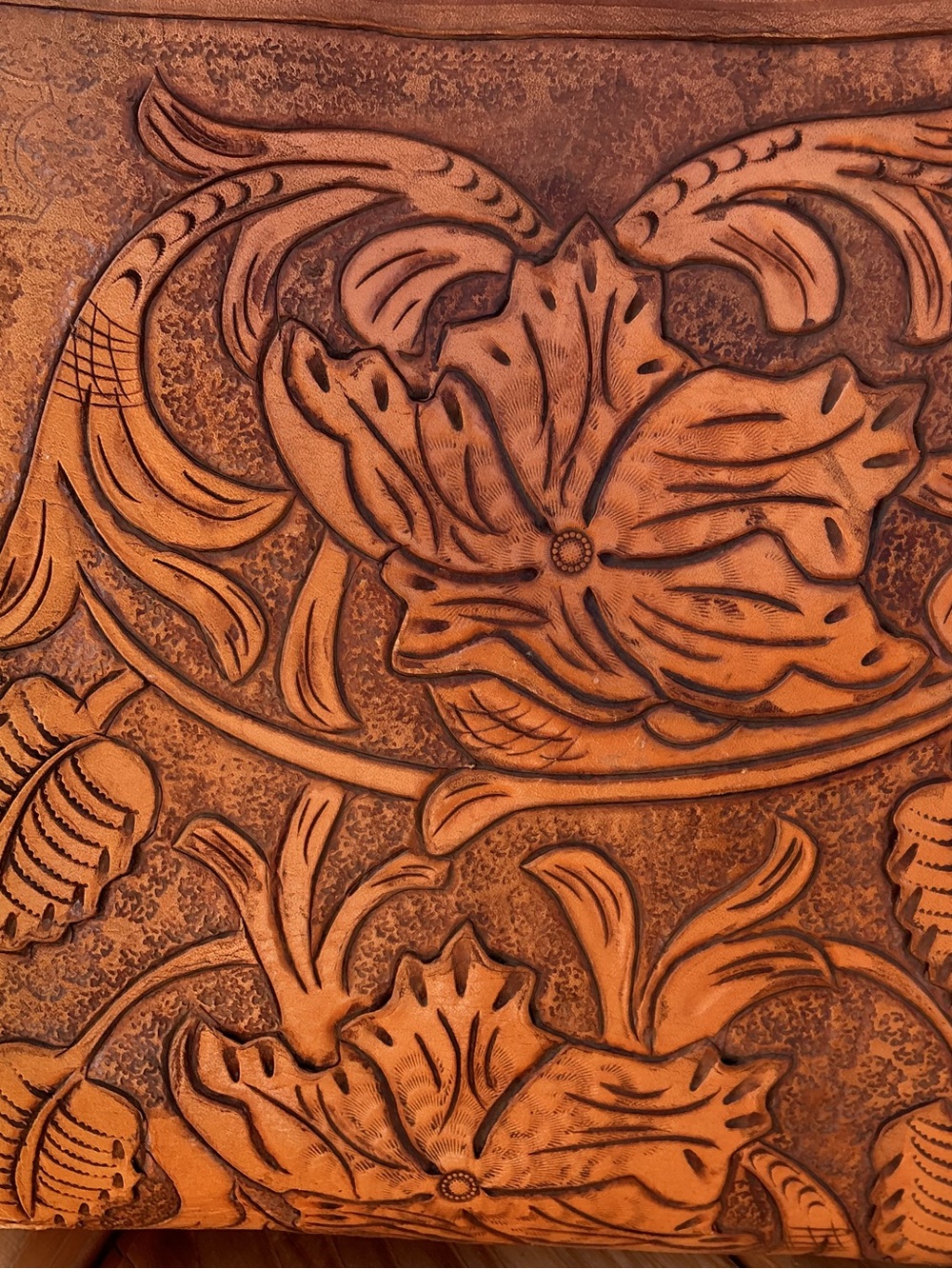 Tooled Leather Floral Tote Bag | Vintage Western Boho Shoulder Bag/ Double Sided - Picture 9 of 13